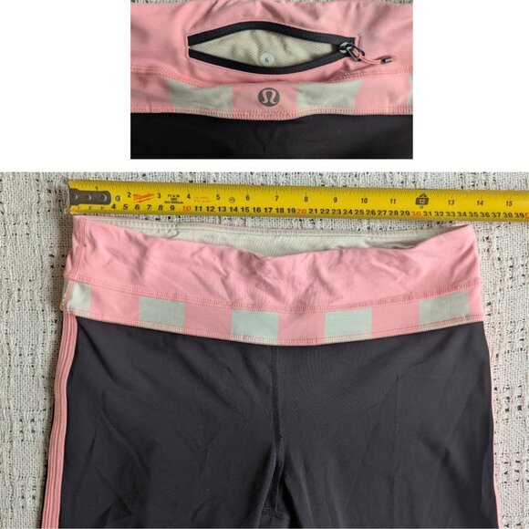Lululemon Women's Up the Pace Crop Black Stripe Bleached Coral Leggings Size 6 - Picture 3 of 5